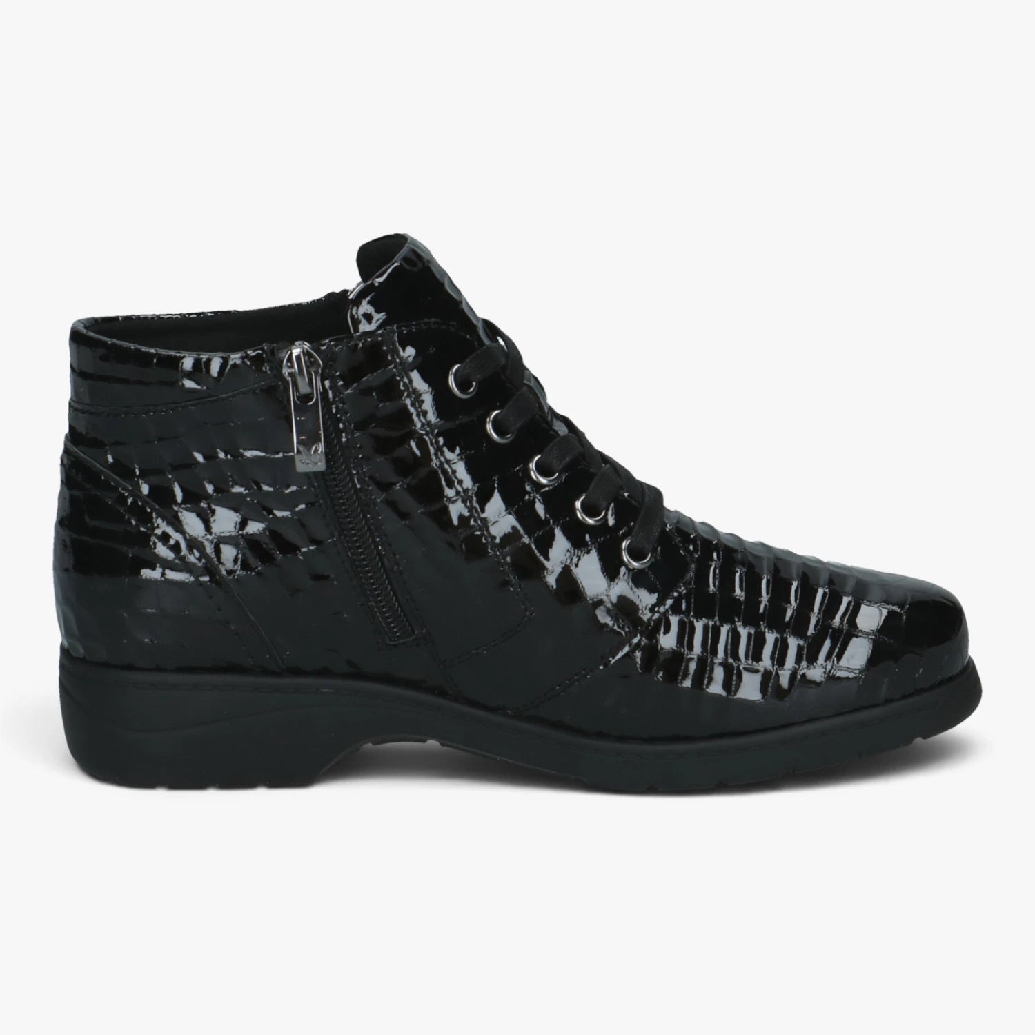 Caprice Black Croc Wide Fit Double Zip Ankle Boots – product view 3