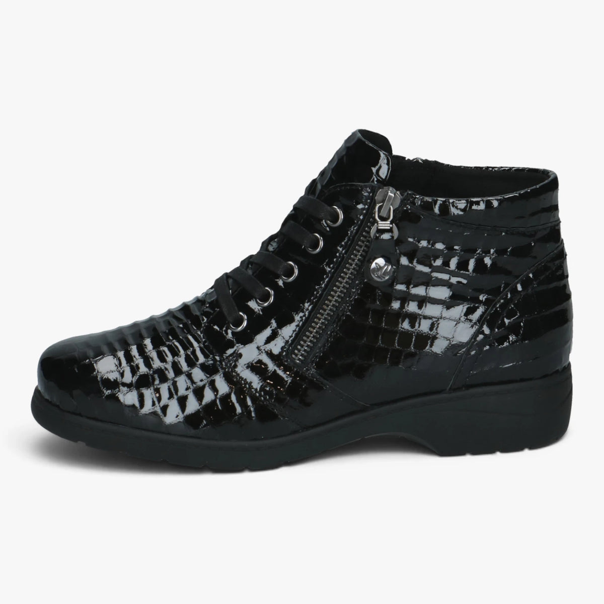 Caprice Black Croc Wide Fit Double Zip Ankle Boots – product view 2