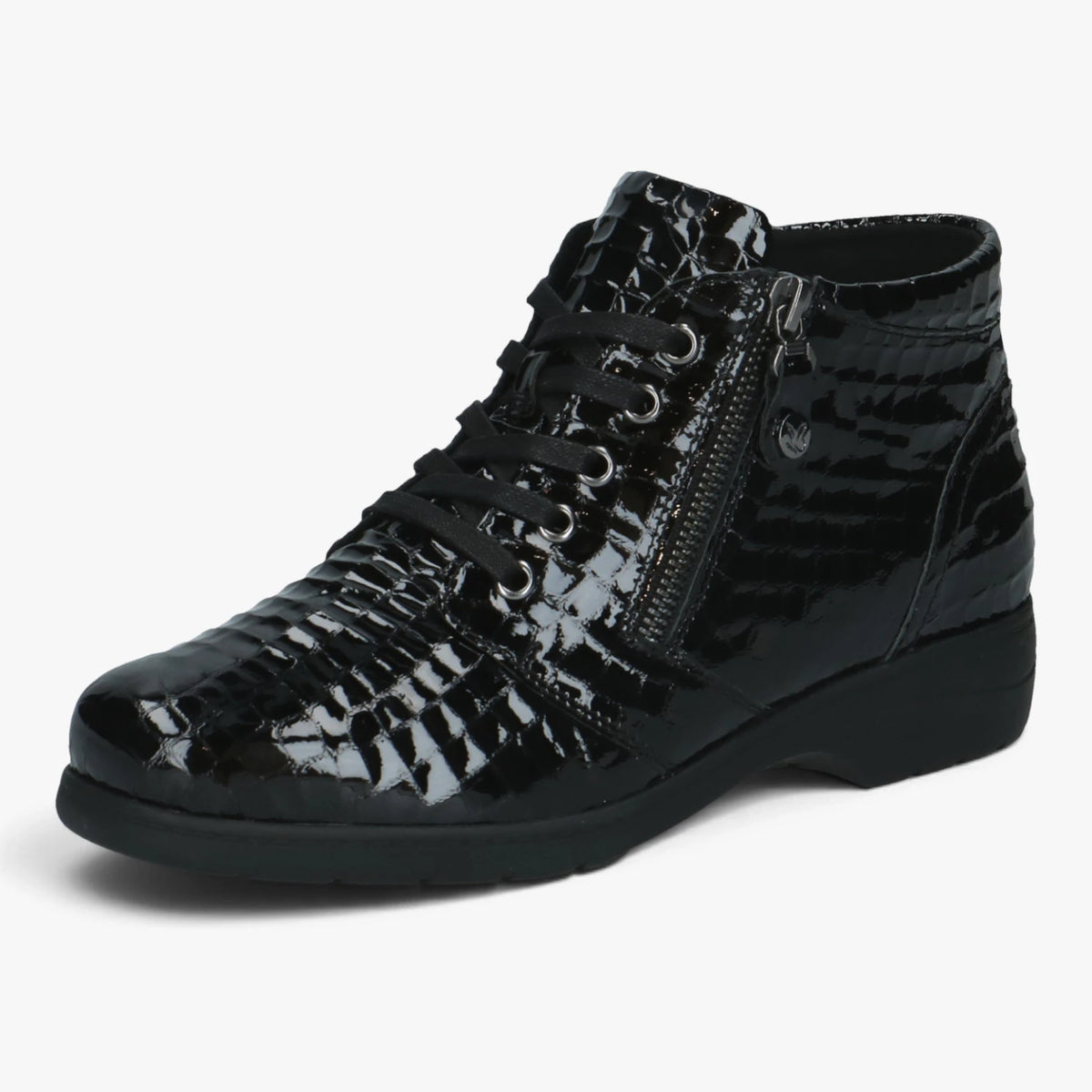 Caprice Black Croc Wide Fit Double Zip Ankle Boots – product view 1