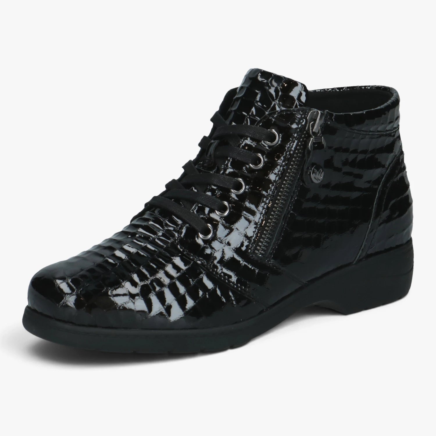Caprice Black Croc Wide Fit Double Zip Ankle Boots – product view 1