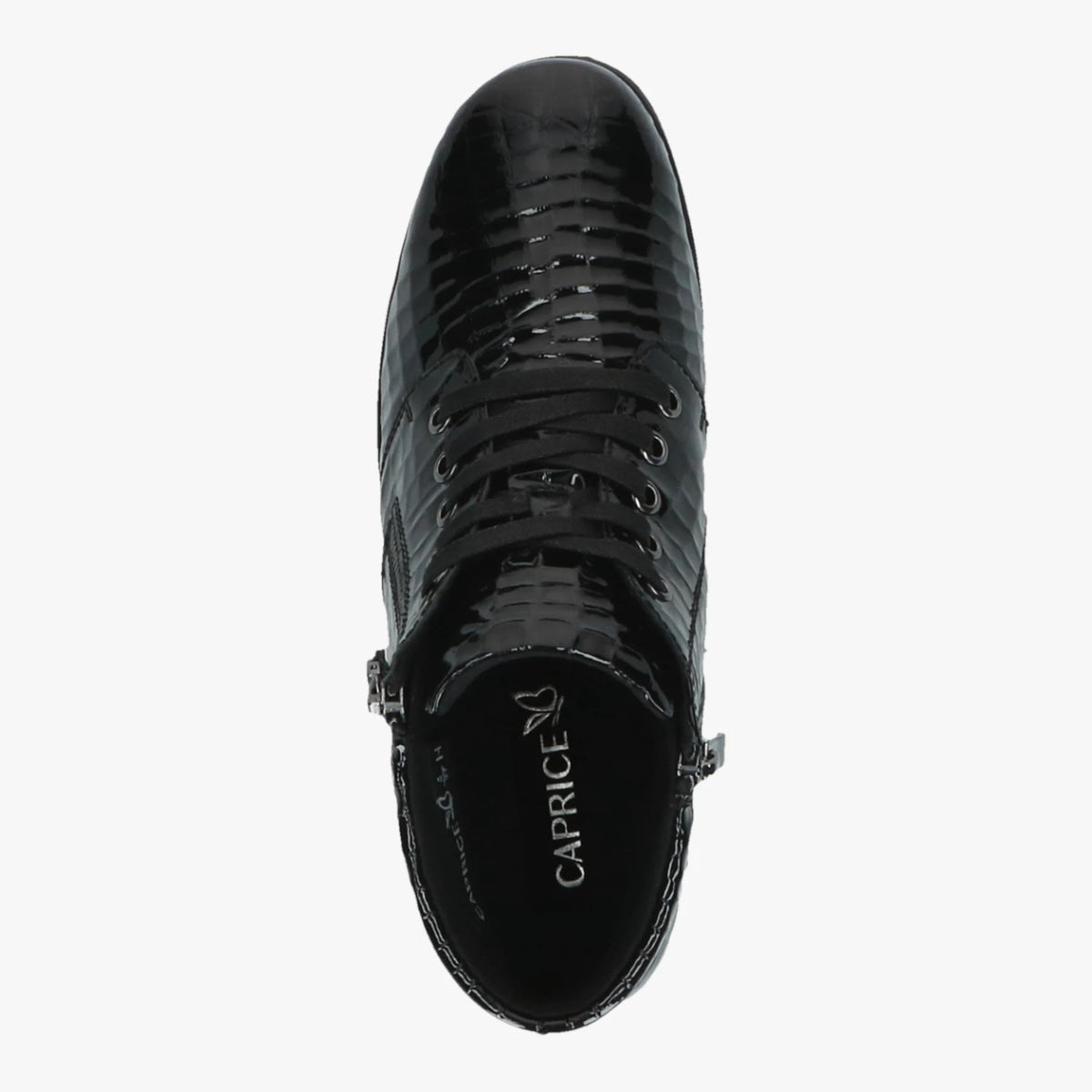 Caprice Black Croc Wide Fit Double Zip Ankle Boots – top view