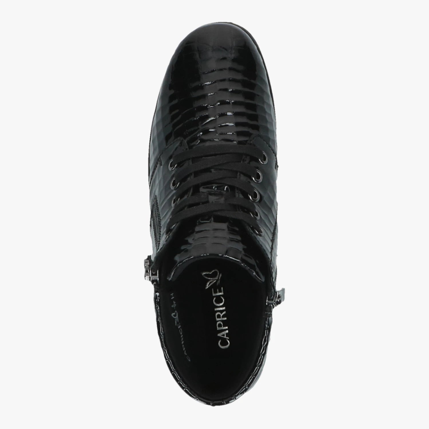 Caprice Black Croc Wide Fit Double Zip Ankle Boots – top view