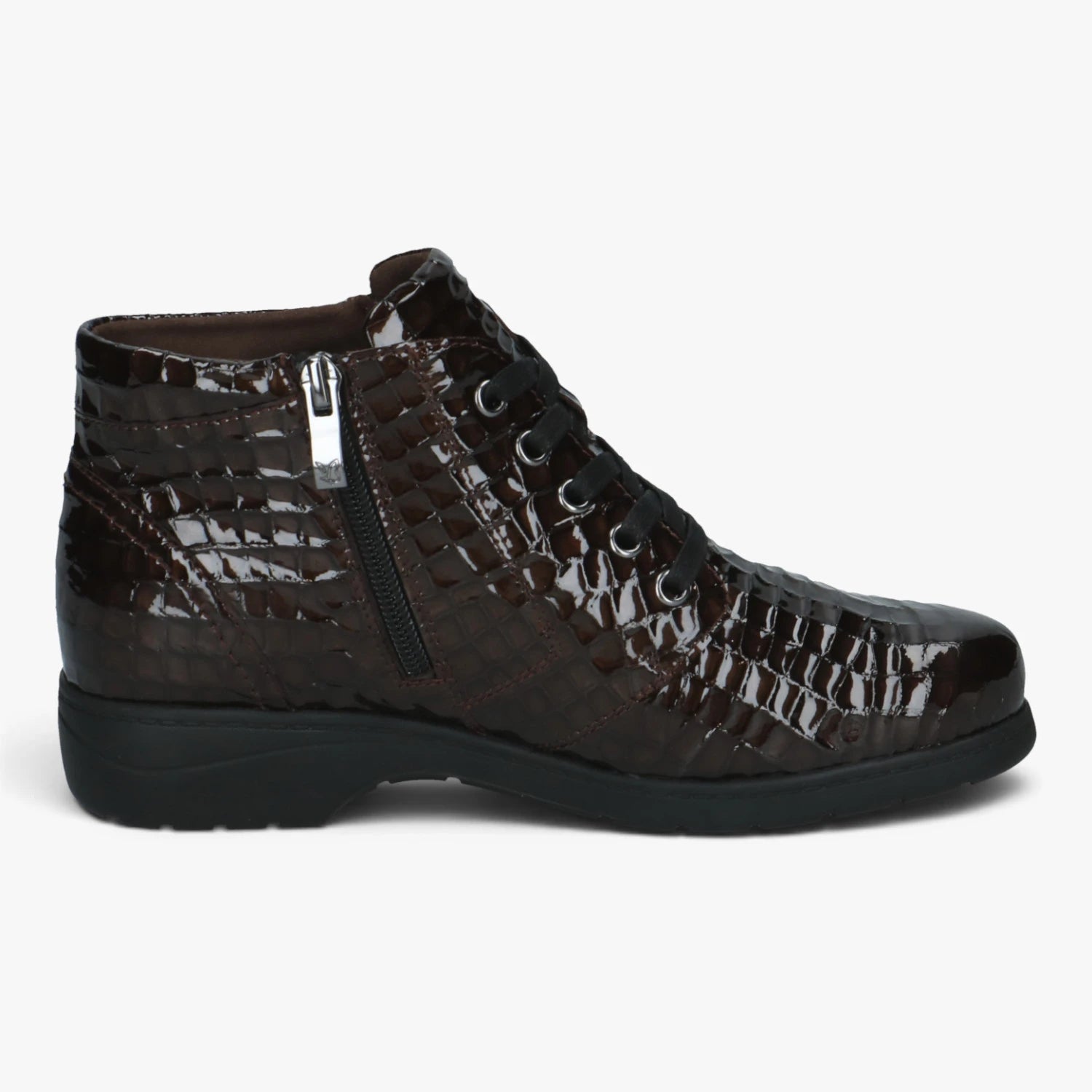 Caprice Brown Croc Wide Fit Double Zip Ankle Boots