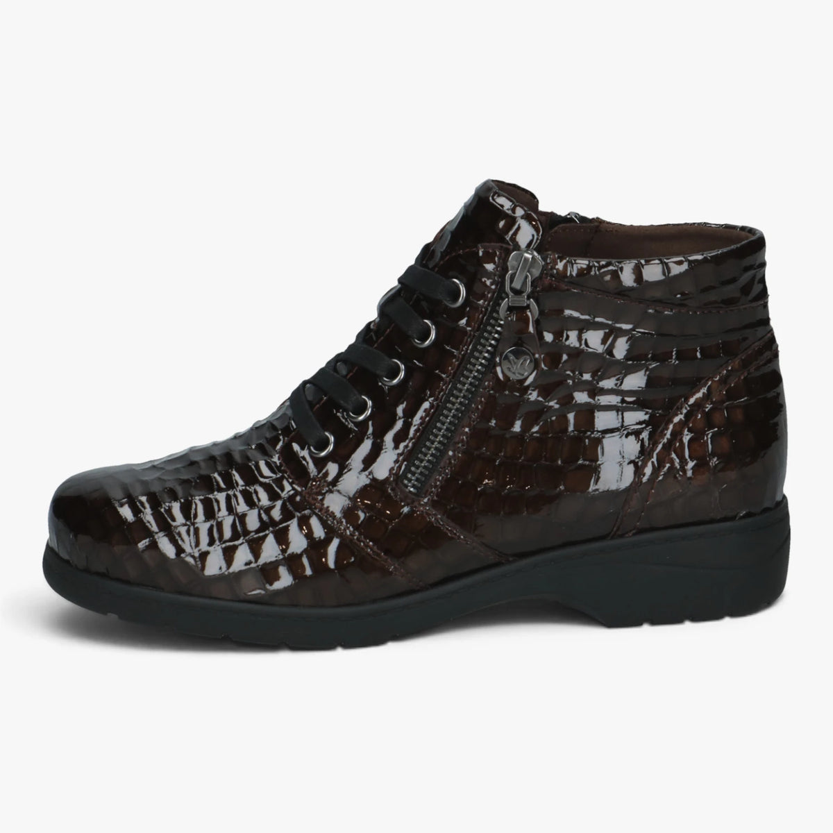 Caprice Brown Croc Wide Fit Double Zip Ankle Boots