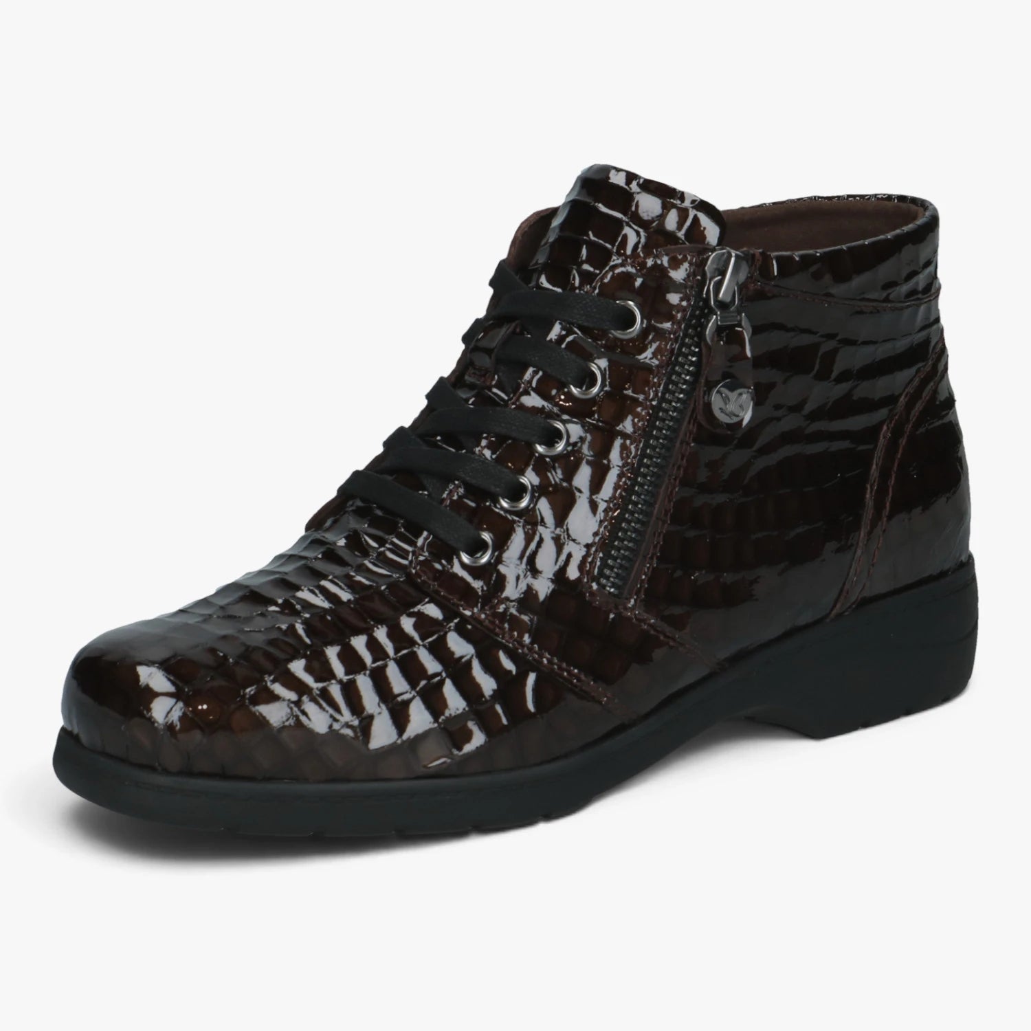 Caprice Brown Croc Wide Fit Double Zip Ankle Boots