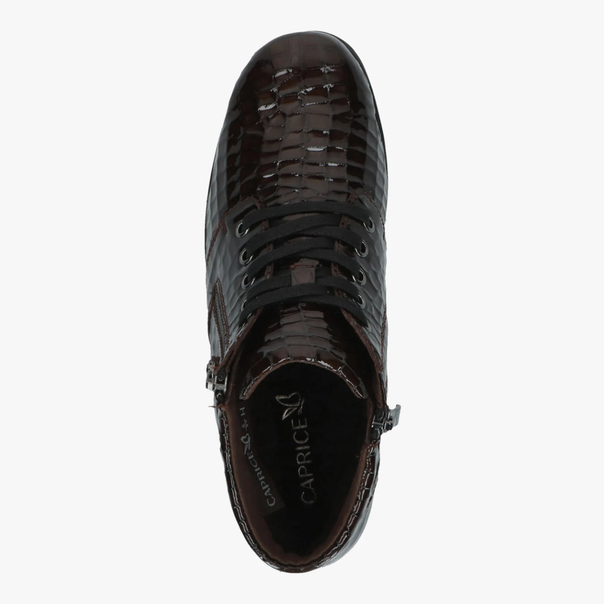 Caprice Brown Croc Wide Fit Double Zip Ankle Boots