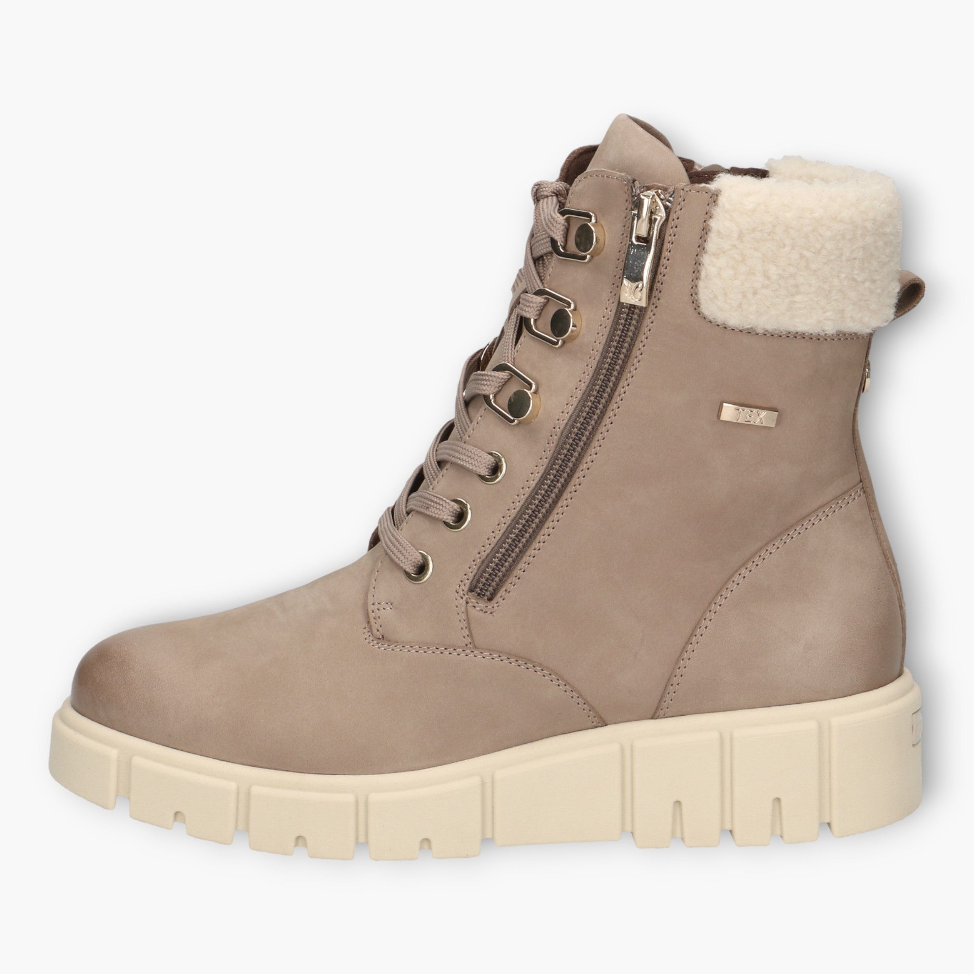 Caprice Taupe Nubuck Ankle Boots with Cream Sole and Faux Fur