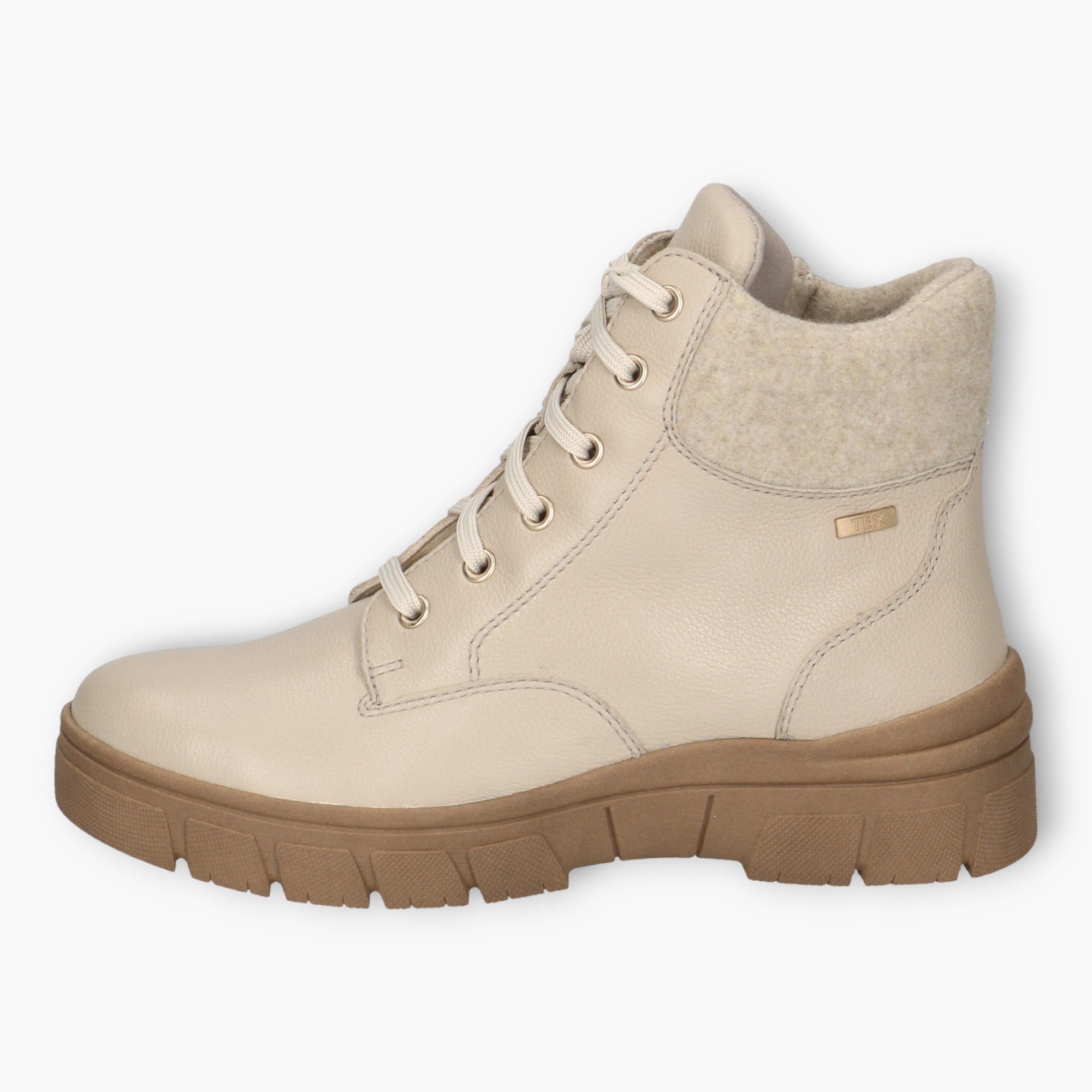 Caprice Beige Boots with Gum Sole, Laces & Side Zip - Wedge Sole, Wide Fit, Comfort Focused - Leavys Shoes