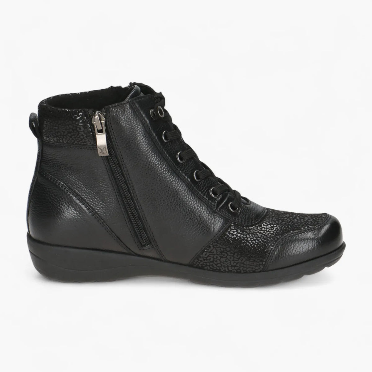 Caprice Black Leather Ankle Boot with StretchOut Fit - Leavys Shoes