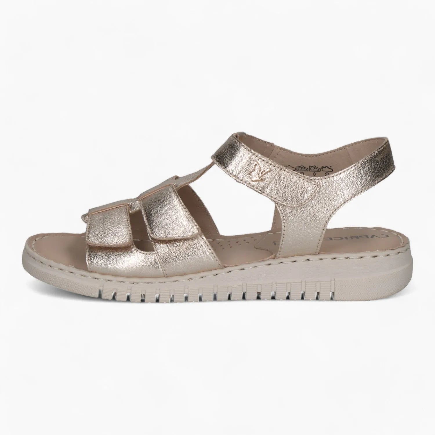 Caprice Gold Reflective Sandal – Adjustable & Comfortable - Leavys Shoes