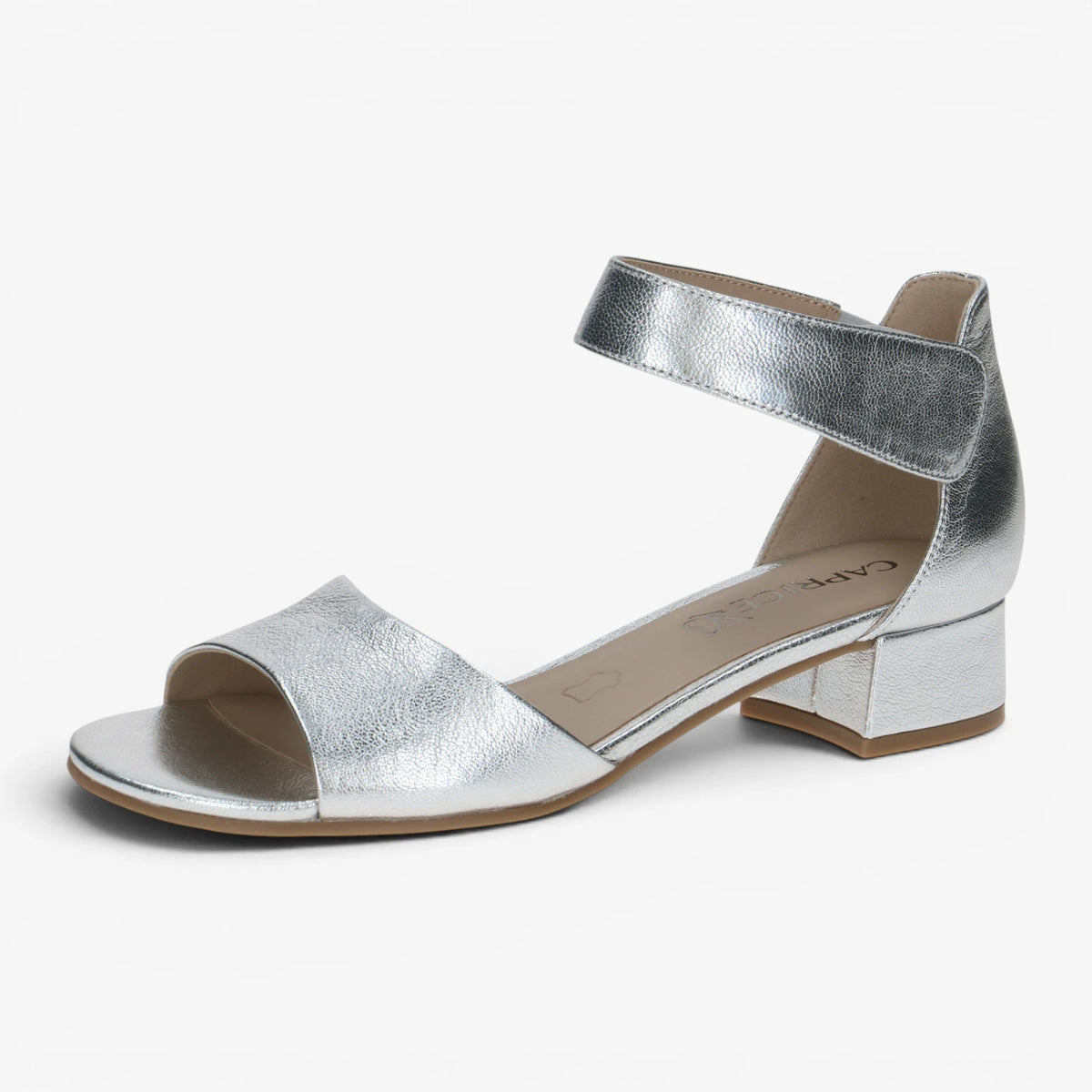 Caprice Silver Metallic Sandals with Block Heel – 9-28212-42 920
