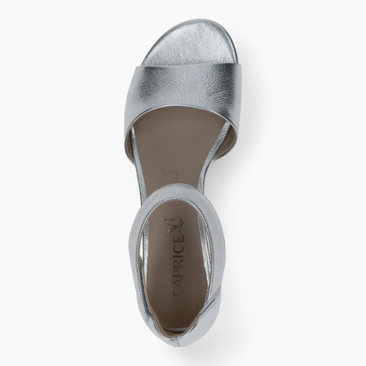 Caprice Silver Low Block Heel Sandal – Reflective & Dressy - Leavys Shoes