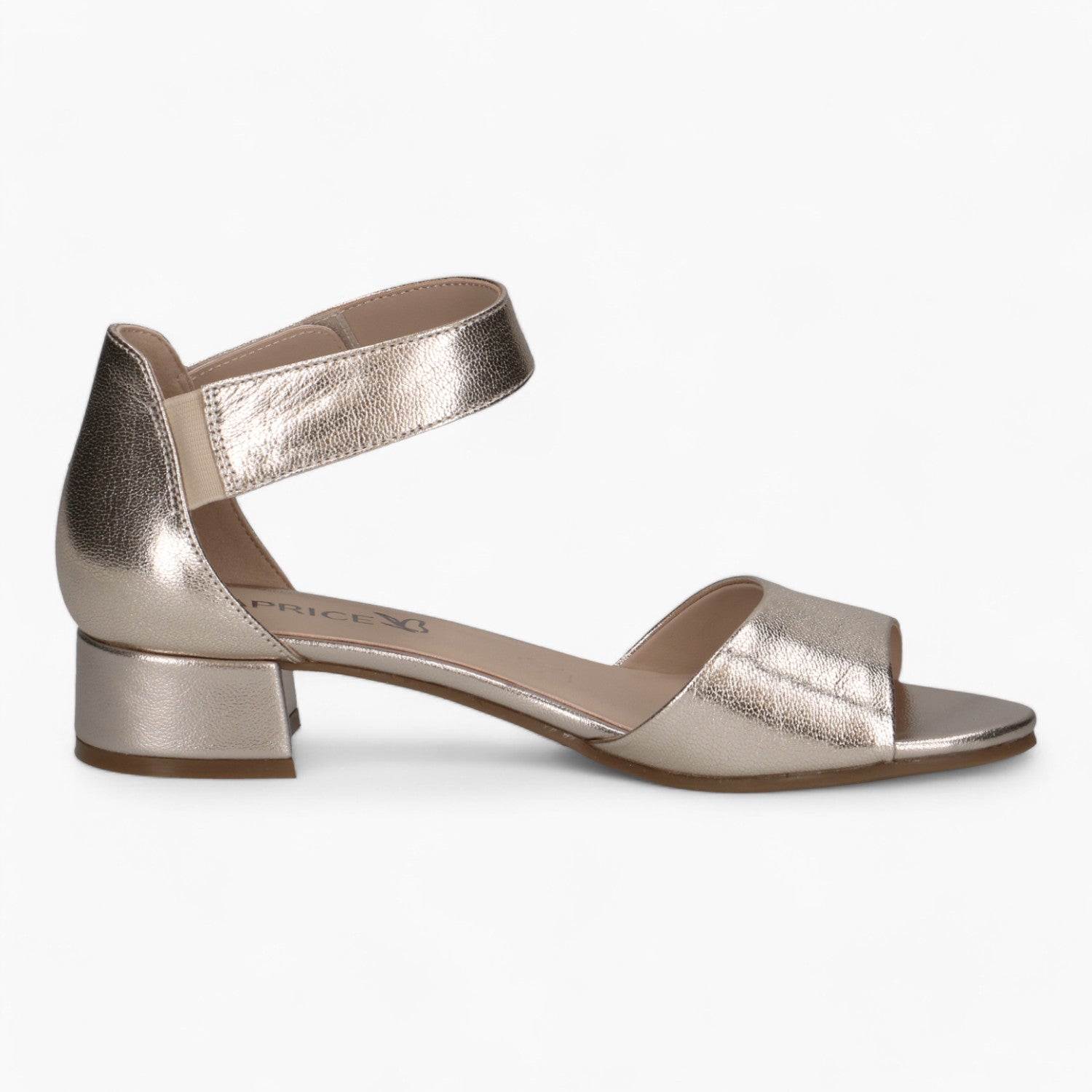 Caprice Platinum Gold Low Block Heel Sandal – Elegant & Comfortable