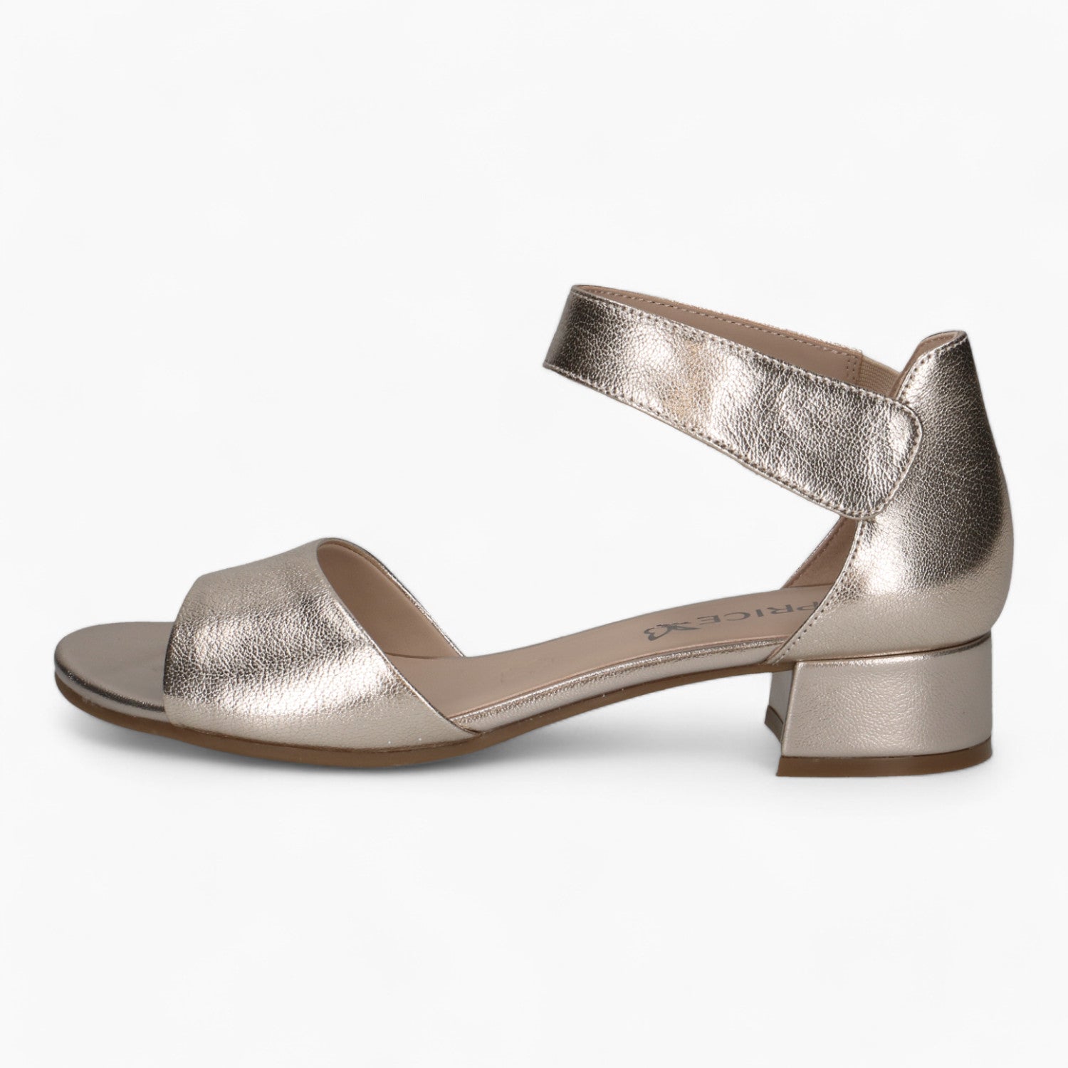 Caprice Platinum Gold Low Block Heel Sandal – Elegant & Comfortable - Leavys Shoes