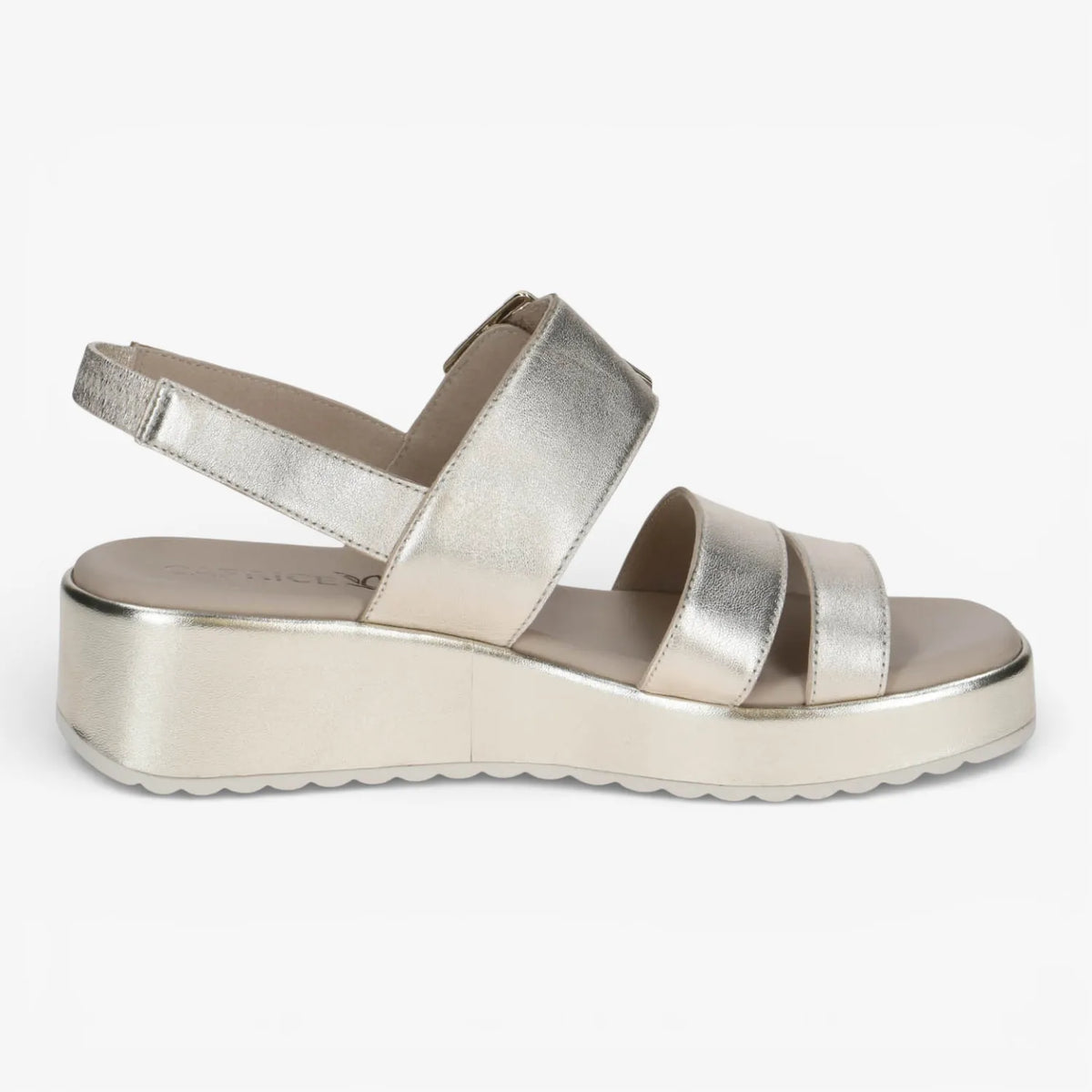 Caprice Light Gold Metallic Wedge Sandals with Velcro – 9-28300-46 978