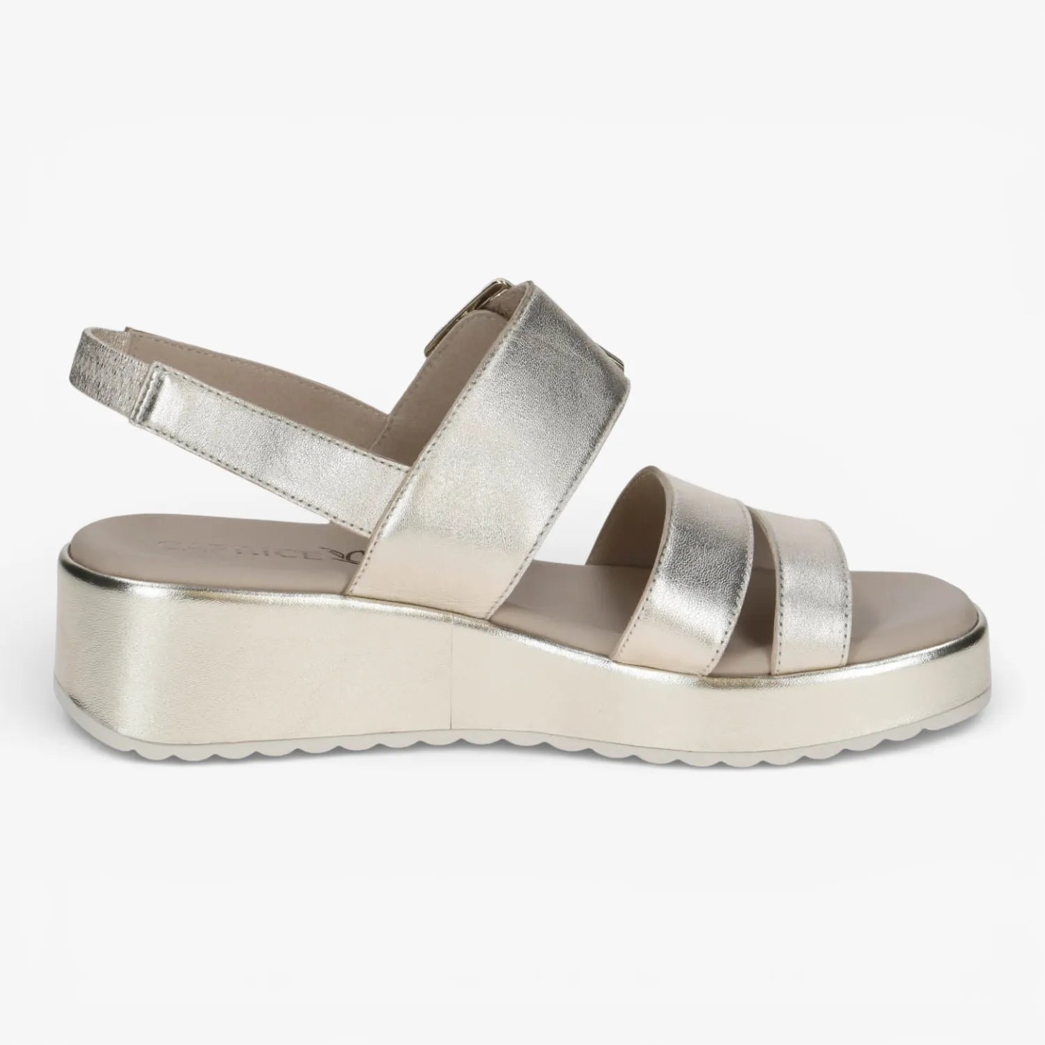 Caprice Light Gold Metallic Wedge Sandals with Velcro – 9-28300-46 978