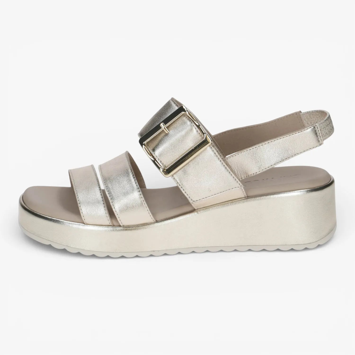 Caprice Light Gold Metallic Wedge Sandals with Velcro – 9-28300-46 978