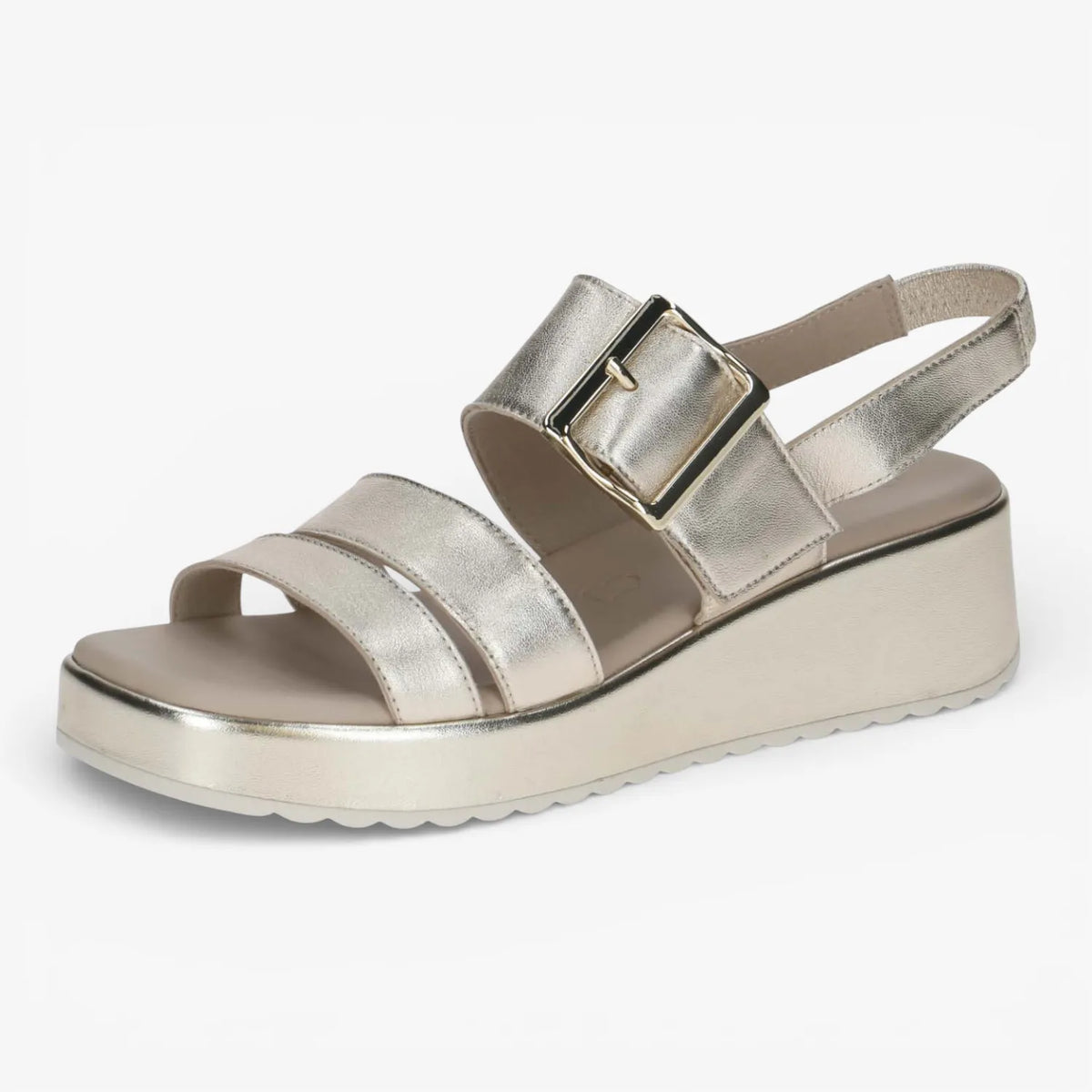 Caprice Light Gold Metallic Wedge Sandals with Velcro – 9-28300-46 978