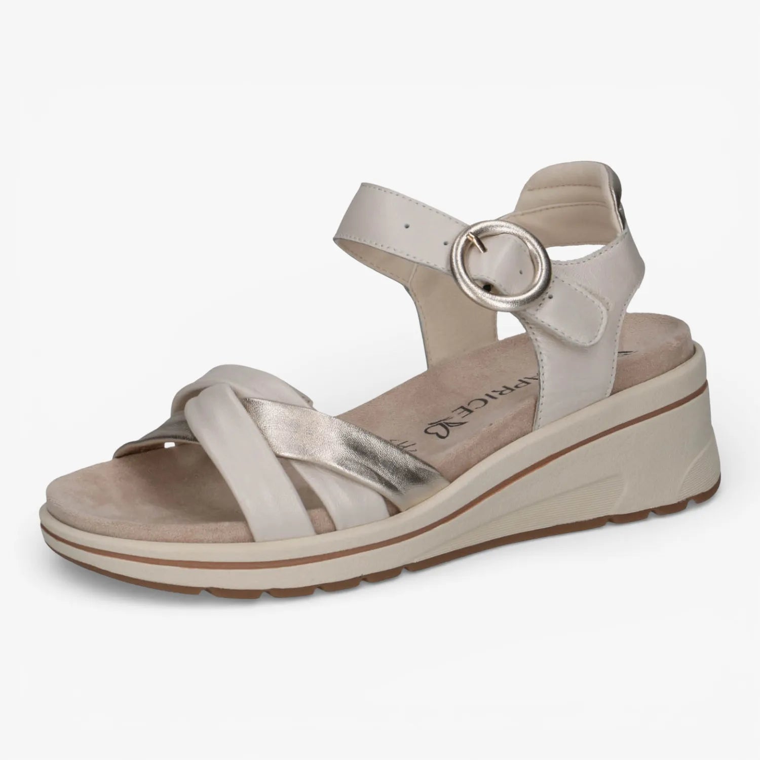 Caprice Off-White Wedge Sandals with Removable Footbed – 9-28304-46 156