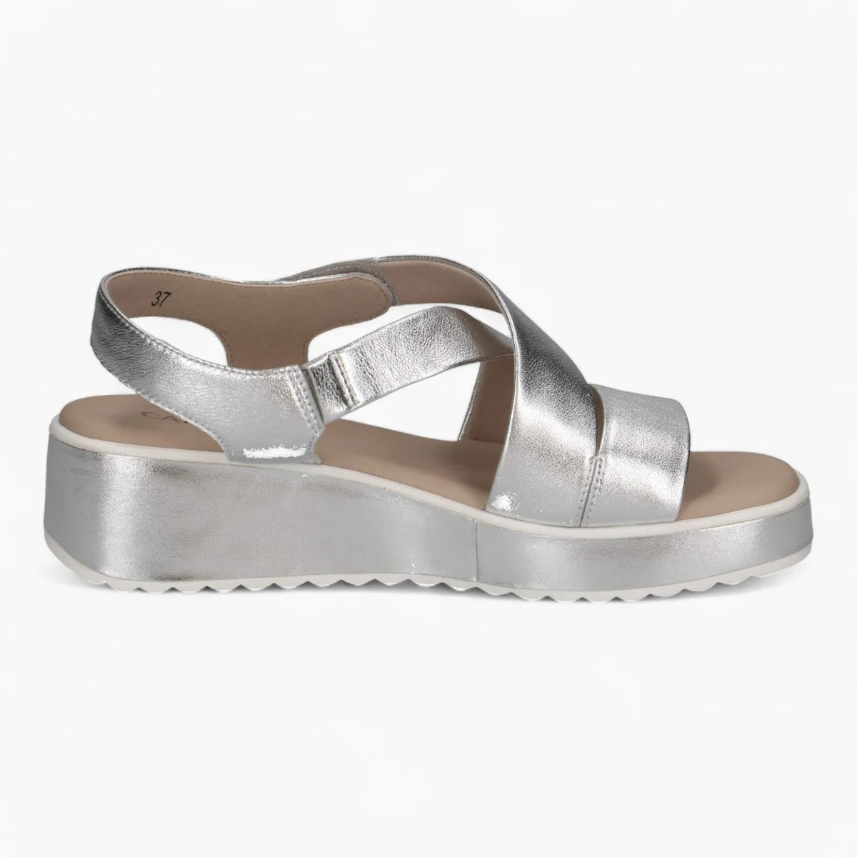 Caprice Silver Wedge Sandal – Dressy & Comfortable - Leavys Shoes