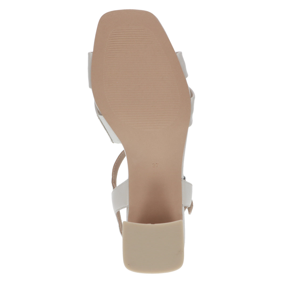 Beige Leather Block Heel Sandal with Bow Detail
