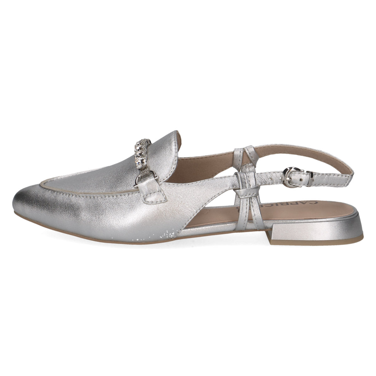 Caprice Stylish Silver Heel Shoes with Diamante Detail