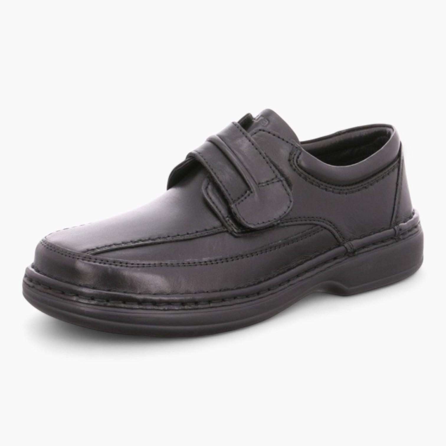 Ara Men's Extra Wide Black Leather Velcro Shoes – Smooth Leather & Removable Footbed