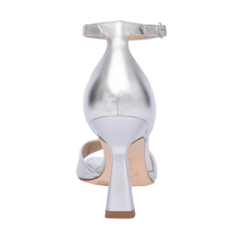 Unisa Safira Silver Leather Square Toe Heels - Leavys Shoes