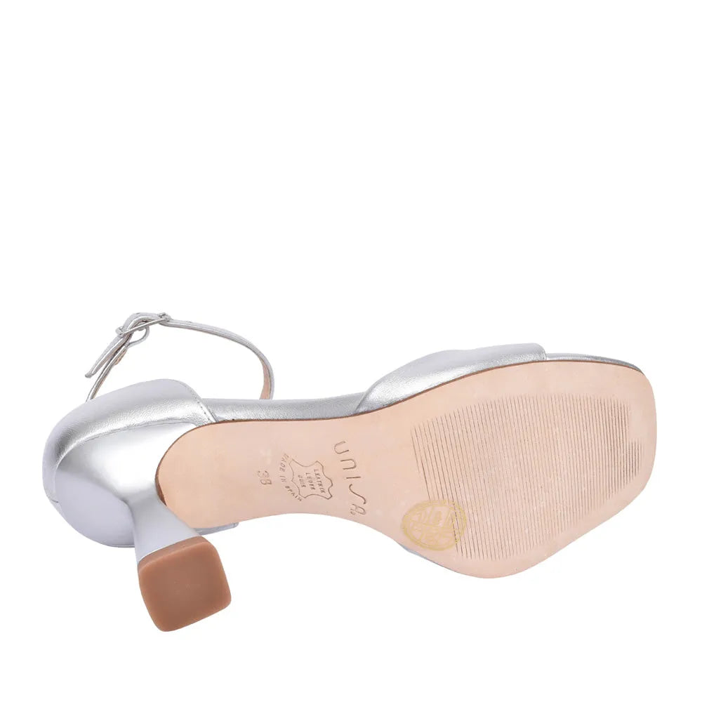 Unisa Safira Silver Leather Square Toe Heels - Leavys Shoes