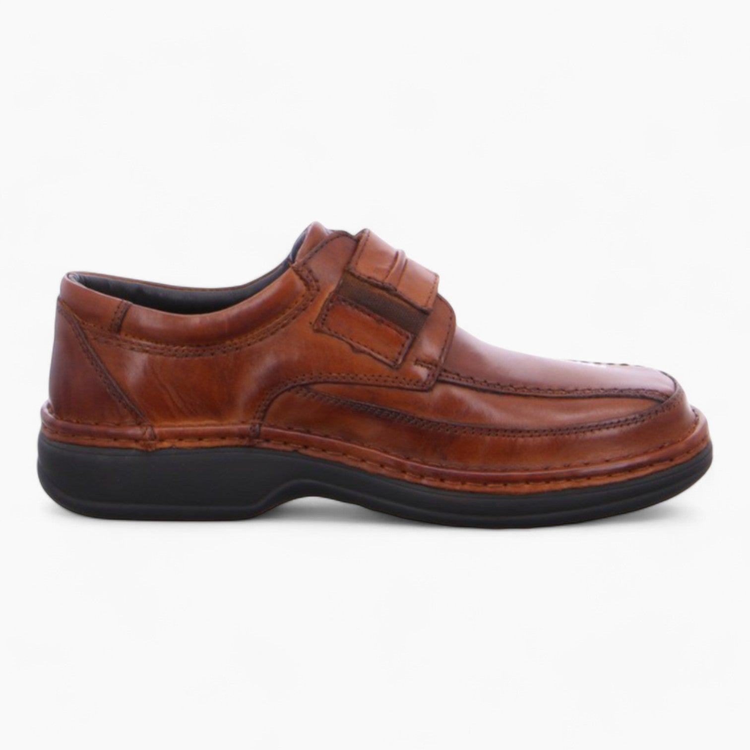 Ara Men's Extra Wide Cognac Leather Shoes – Velcro Fastening & Removable Footbed