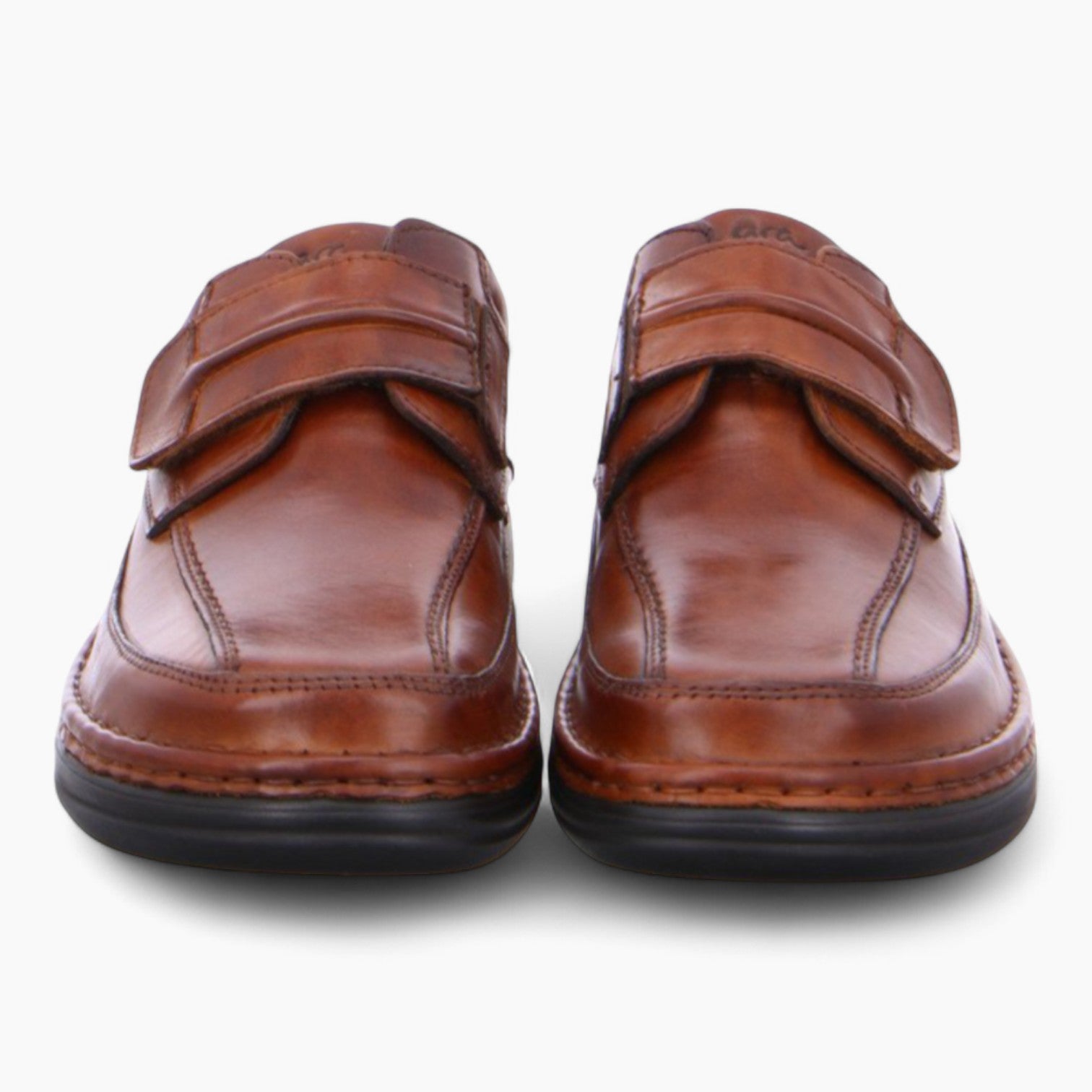 Ara Men's Extra Wide Cognac Leather Shoes – Velcro Fastening & Removable Footbed