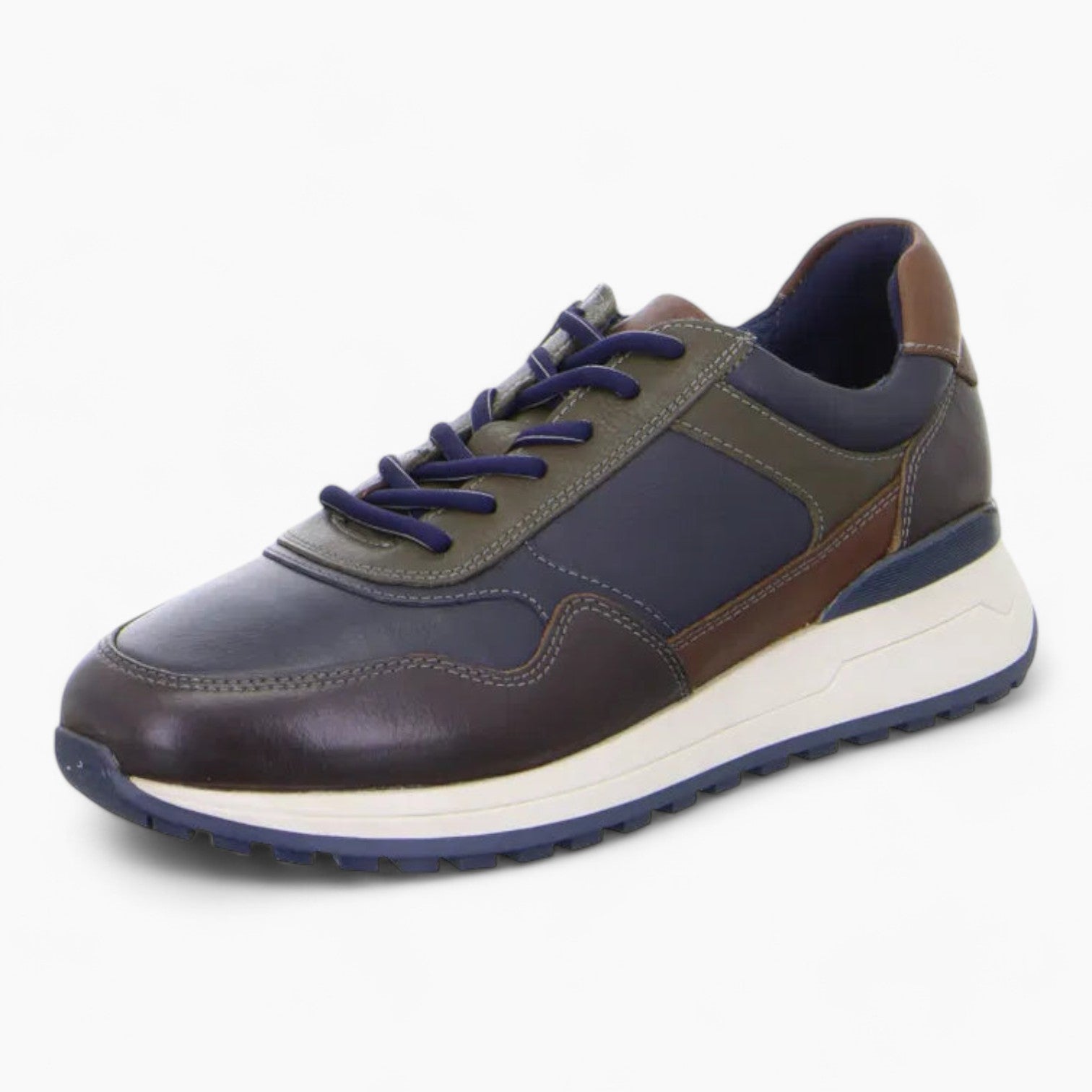 Men's Brown & Blue Leather Trainers by Ara – Wide Fit & Side Zip