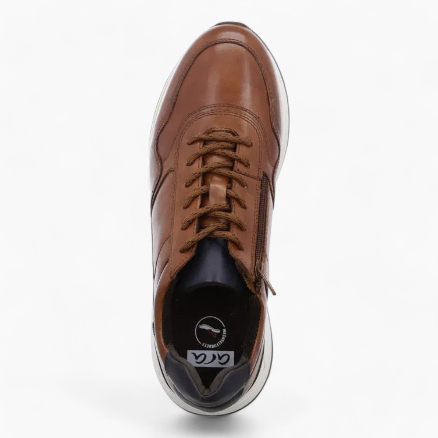 Ara Meo Cognac Men's Brown Leather Trainers – Wide Fit with Side Zip - Leavys Shoes