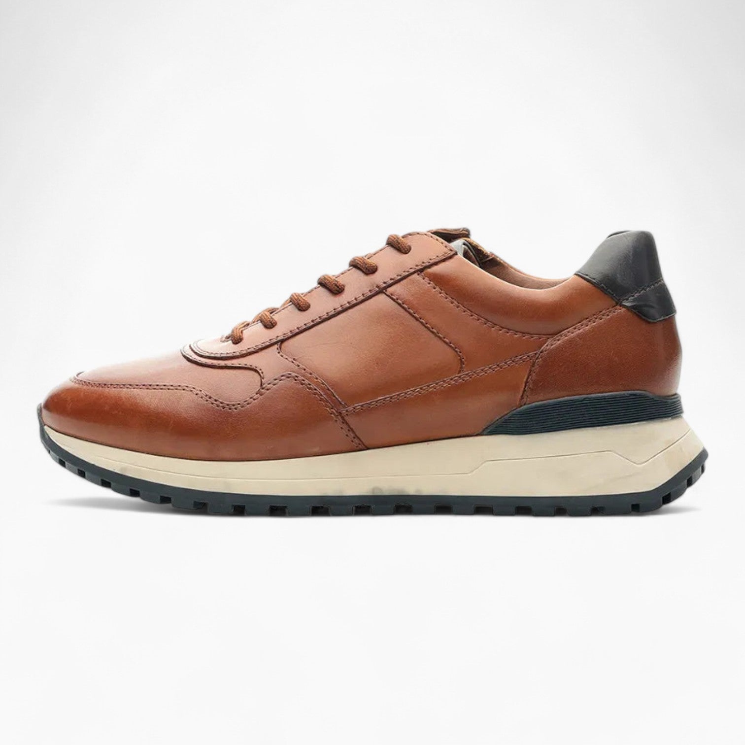 Ara Meo Cognac Men's Brown Leather Trainers – Wide Fit with Side Zip - Leavys Shoes