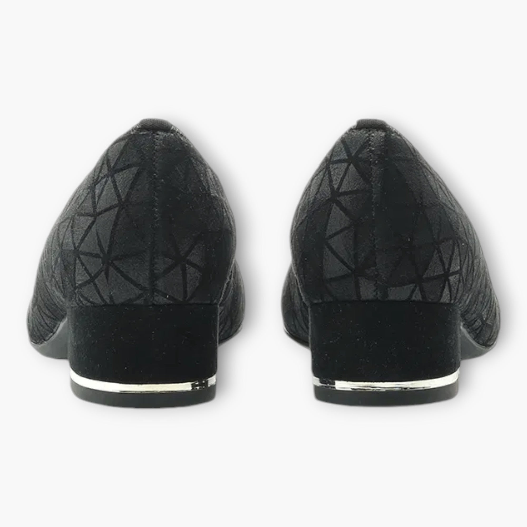 Ara Black Leather Court Shoes with Geometric Design and Silver Heel Detail - Leavys Shoes