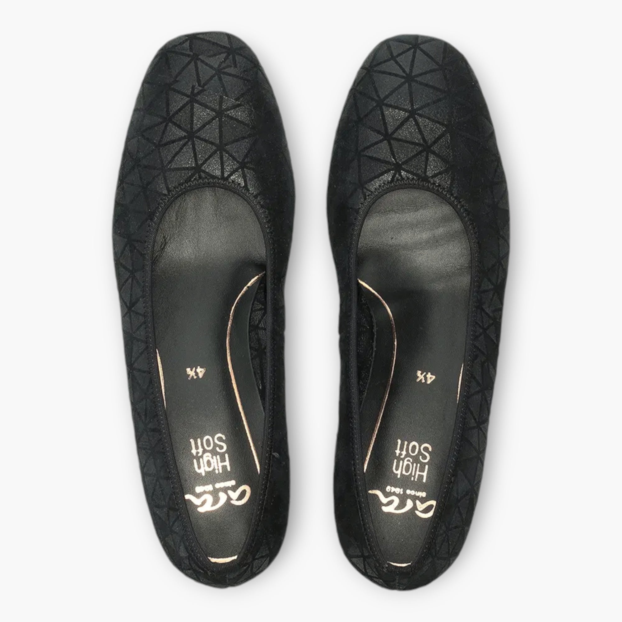 Ara Black Leather Court Shoes with Geometric Design and Silver Heel Detail - Leavys Shoes