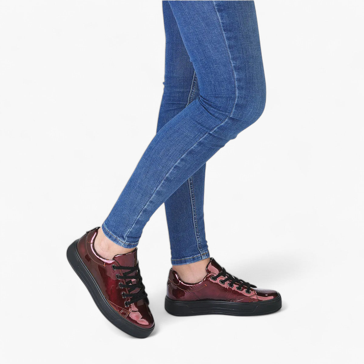 Ara Red Patent Trainer Style Shoe with Black Laces & Platform Sole - Wide Fit, Comfort Focused - Leavys Shoes