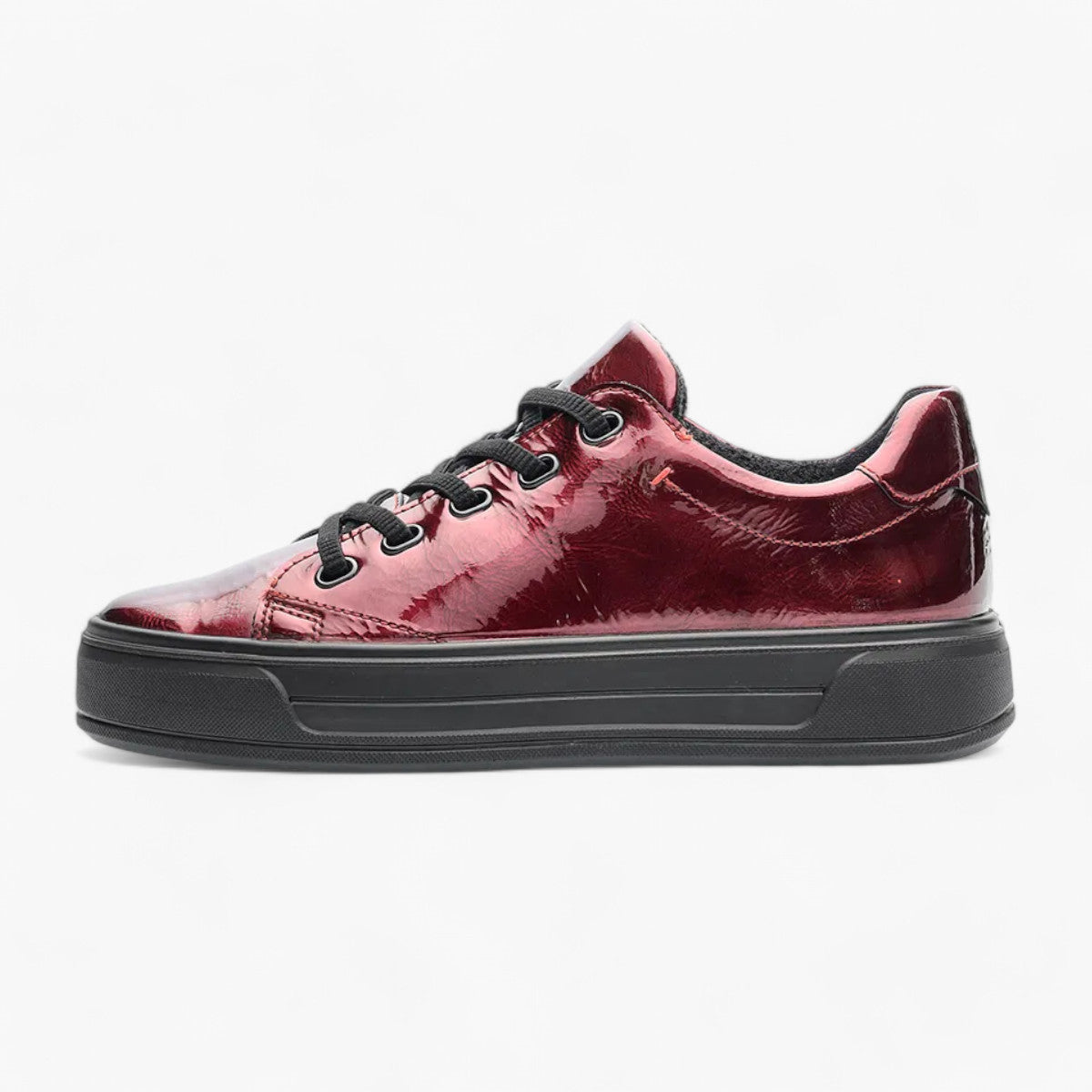 Ara Red Patent Trainer Style Shoe with Black Laces & Platform Sole - Wide Fit, Comfort Focused - Leavys Shoes