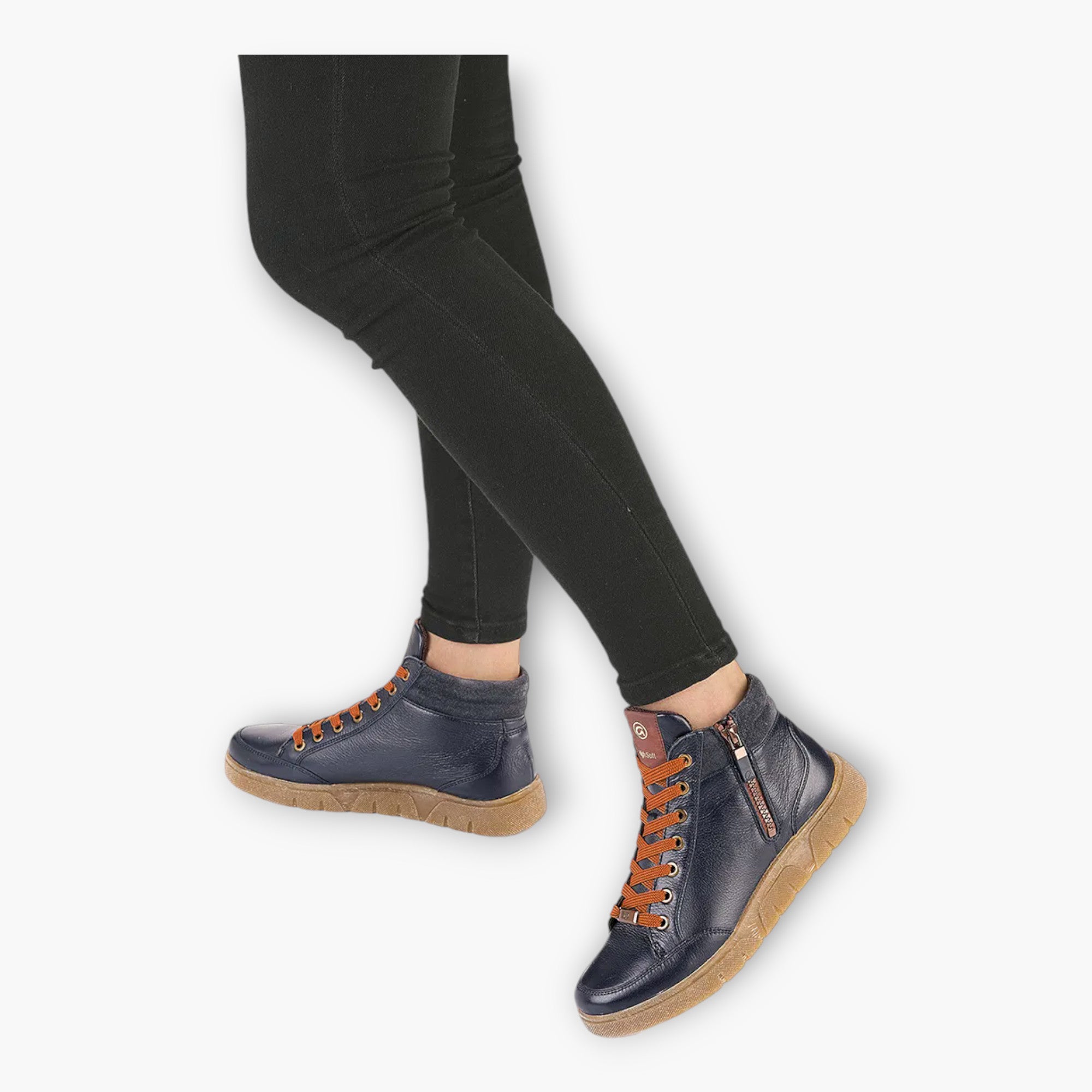 Ara Navy Ankle Boots with Orange Laces & Gum Sole - Wide Fit & Comfortable