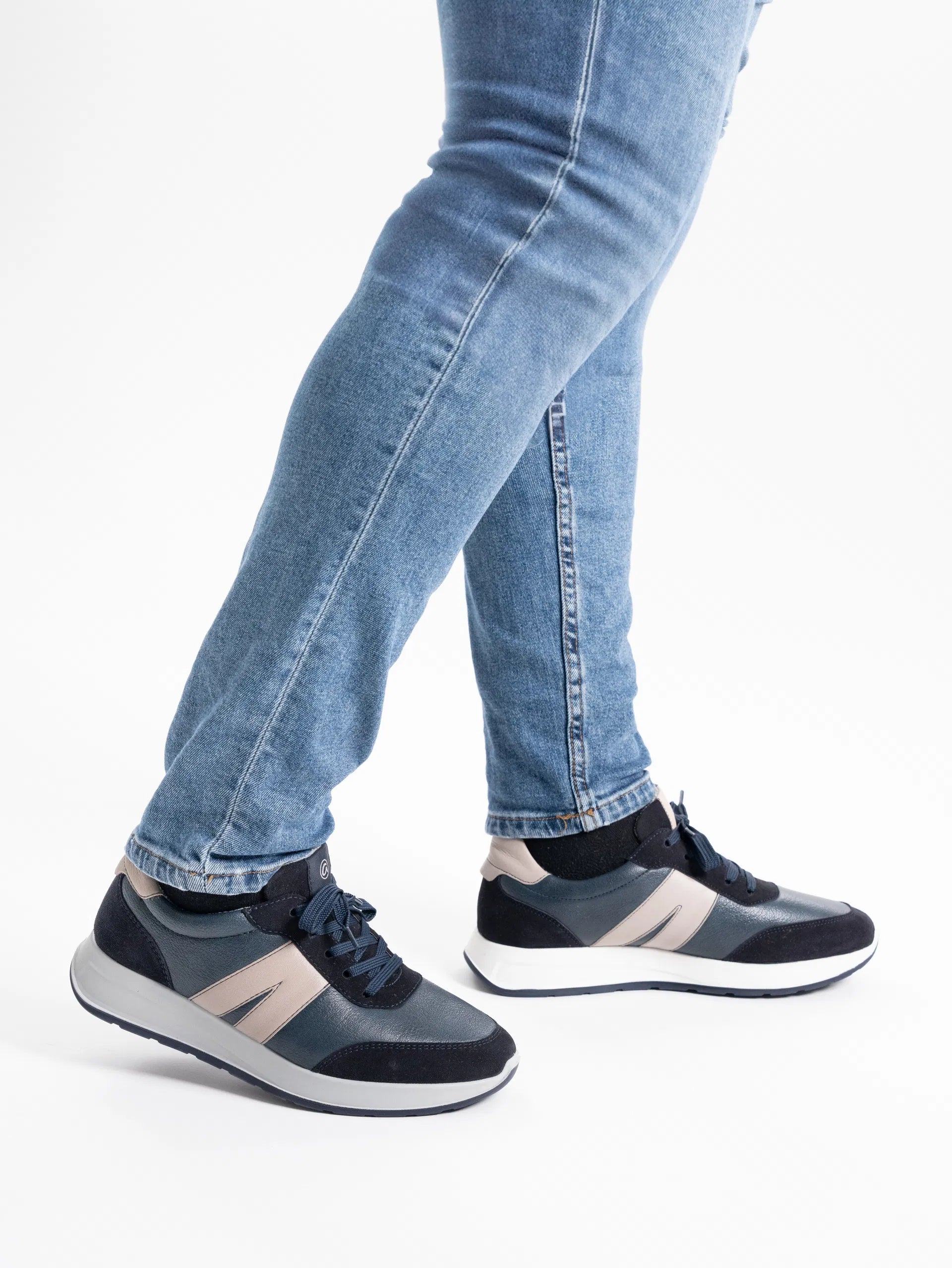 Ara Men's Lace-Up Trainer in Blue & Pebble with HighSoft Comfort