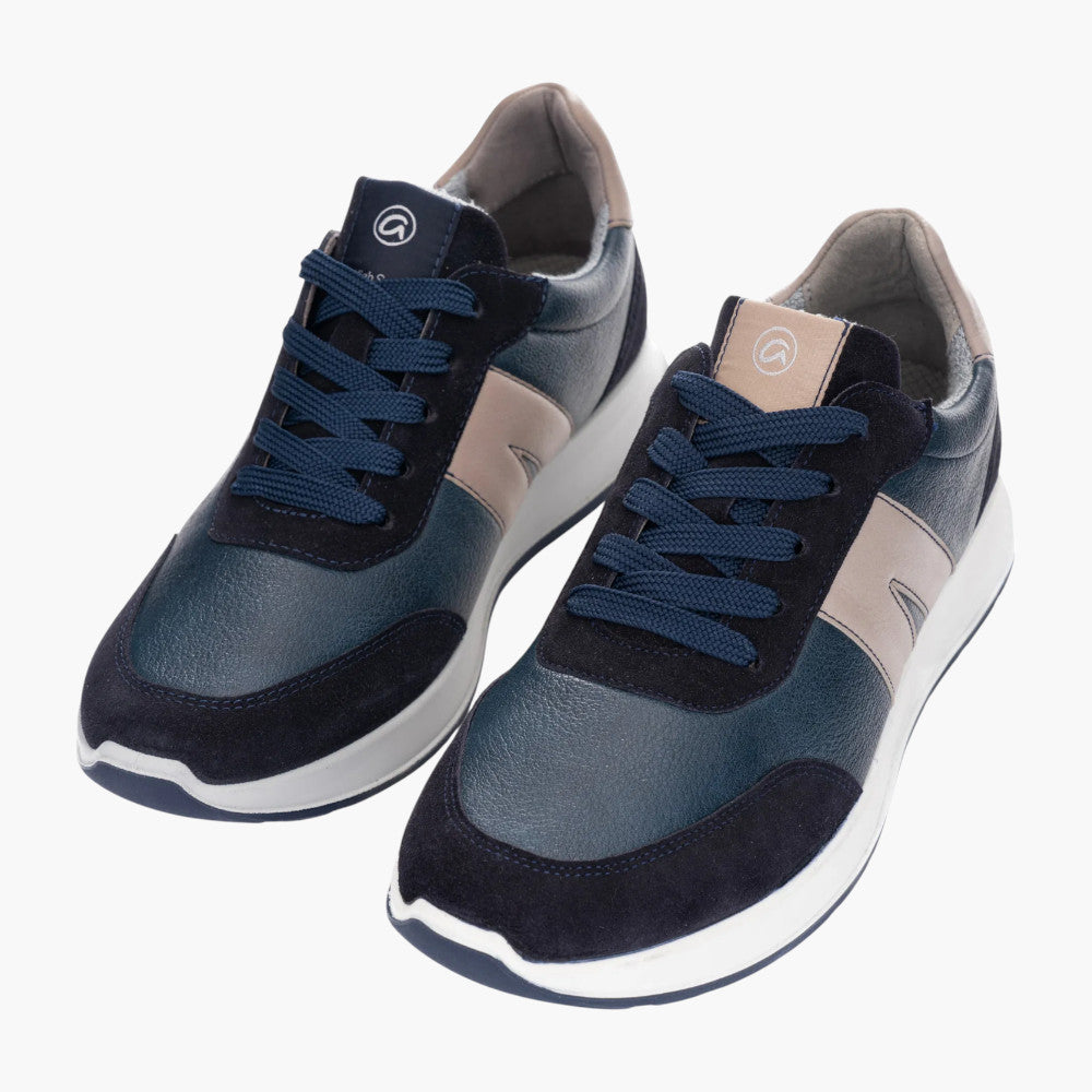 Ara Men's Lace-Up Trainer in Blue & Pebble with HighSoft Comfort - Leavys Shoes