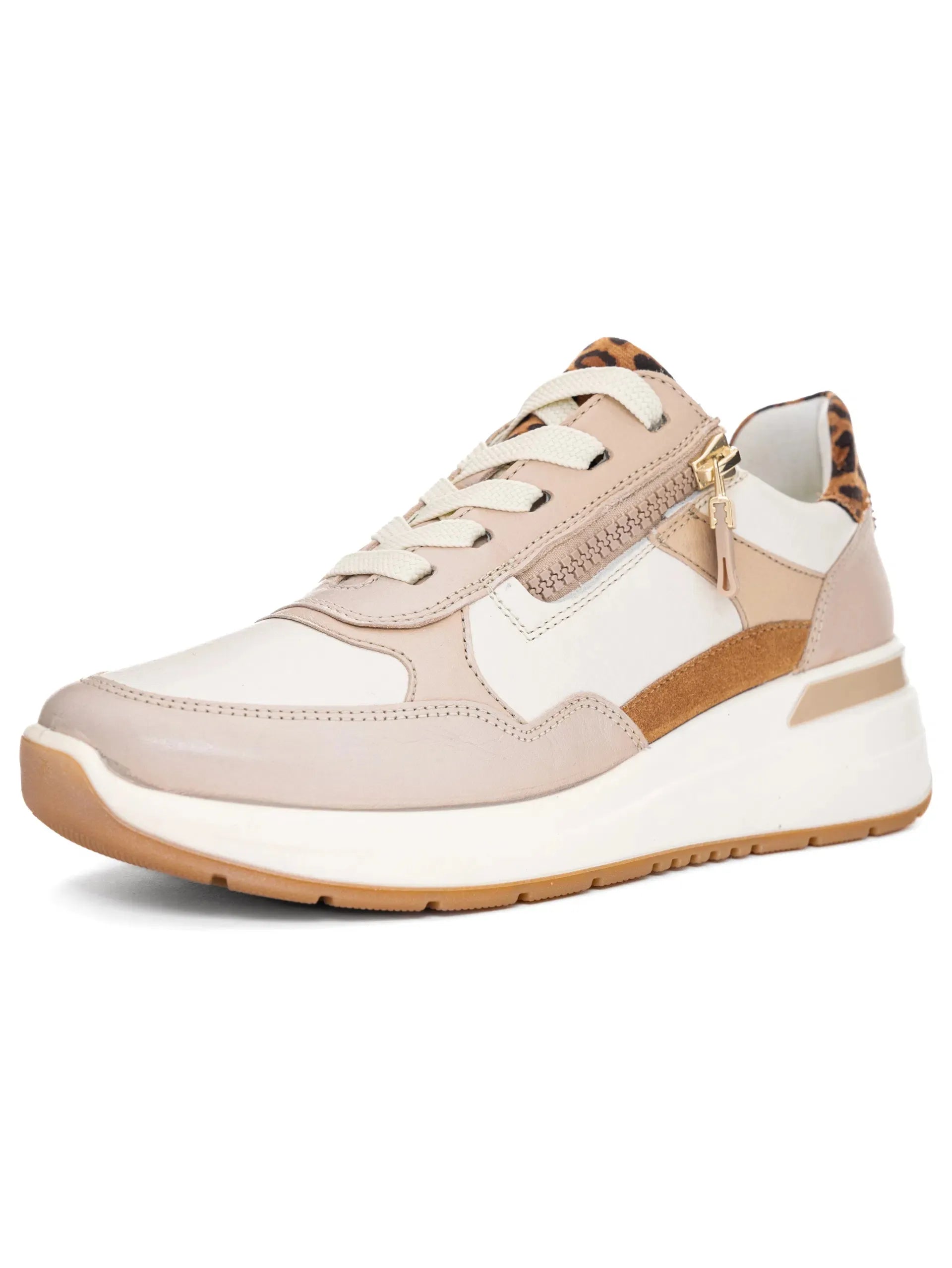 Ara Garda Beige Leather Trainer – Stylish & Comfortable Wide Fit - Leavys Shoes