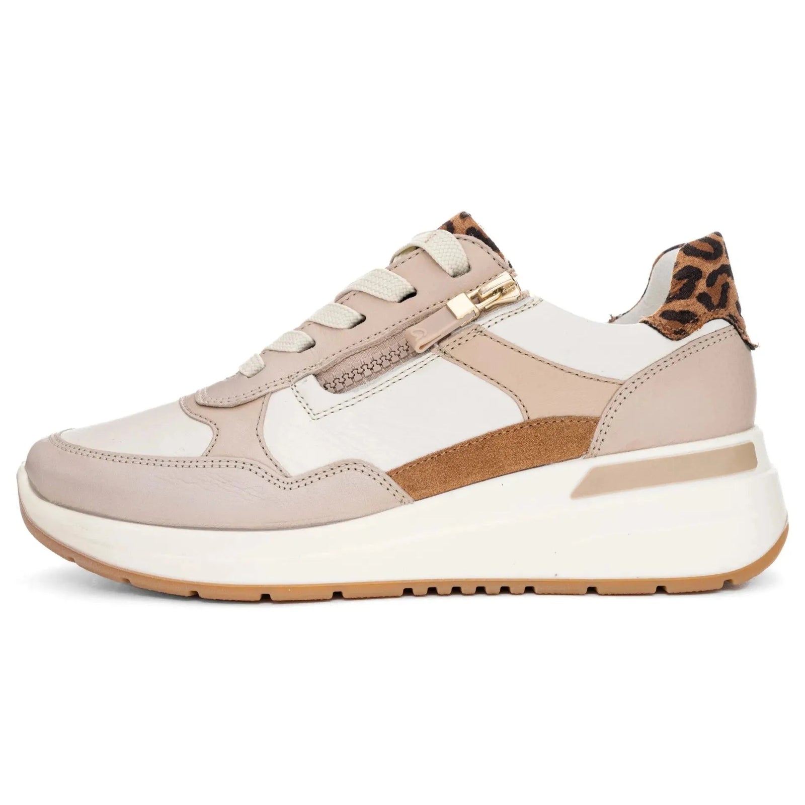 Ara Garda Beige Leather Trainer – Stylish & Comfortable Wide Fit - Leavys Shoes