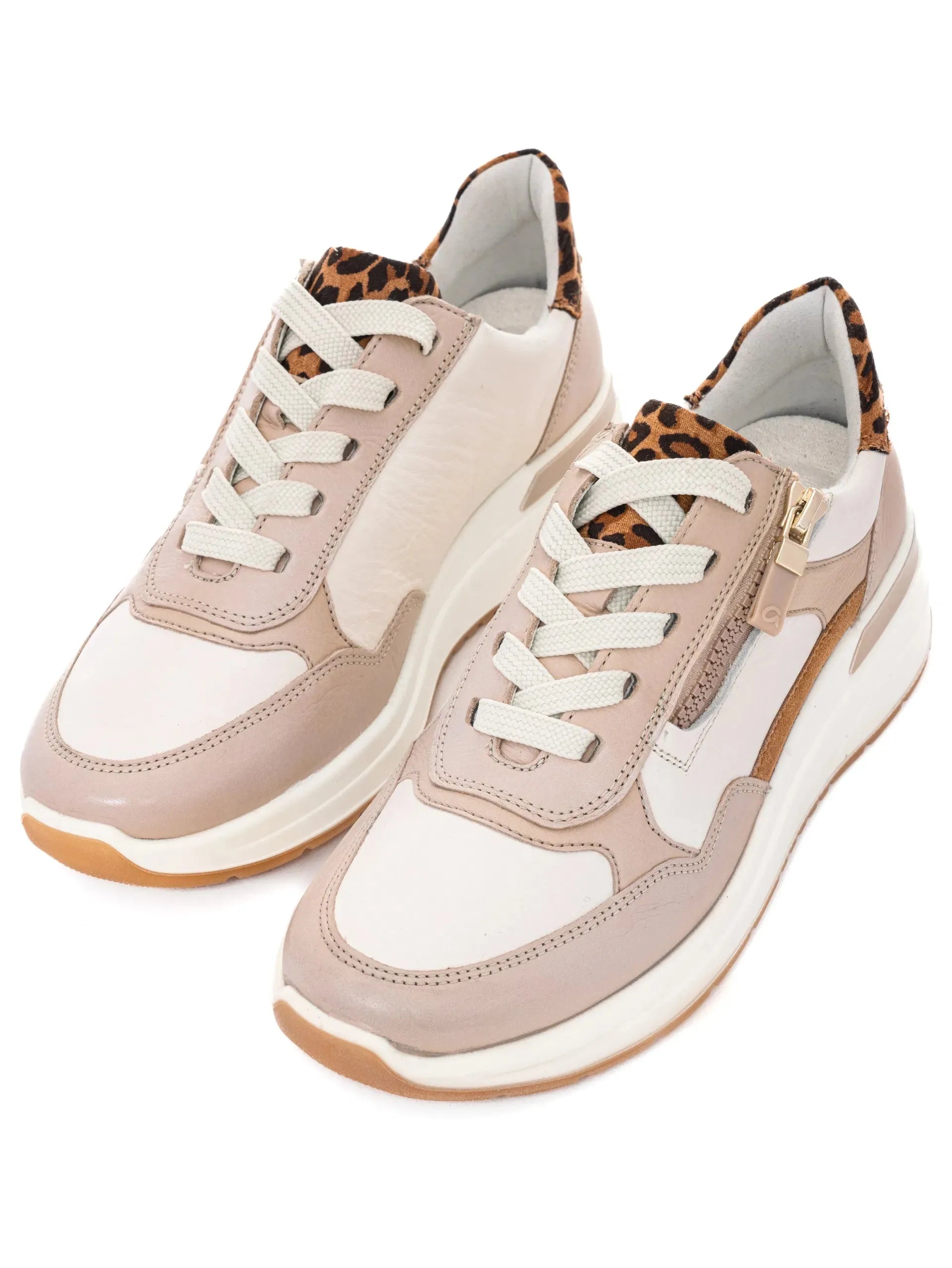 Ara Garda Beige Leather Trainer – Stylish & Comfortable Wide Fit - Leavys Shoes