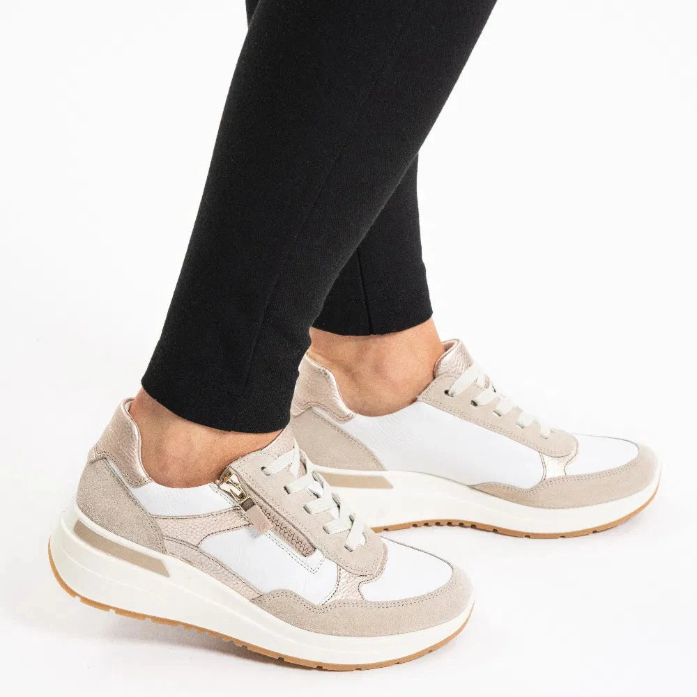 Ara Beige White Trainer (Lace-Up & Zip) Garda