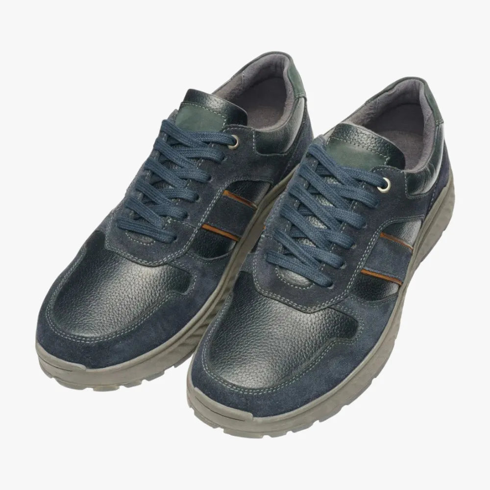 Pair of blue sneakers on a white background