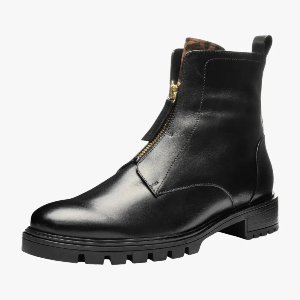 Ara Tulsa Zip-Front Leather Ankle Boots – Black