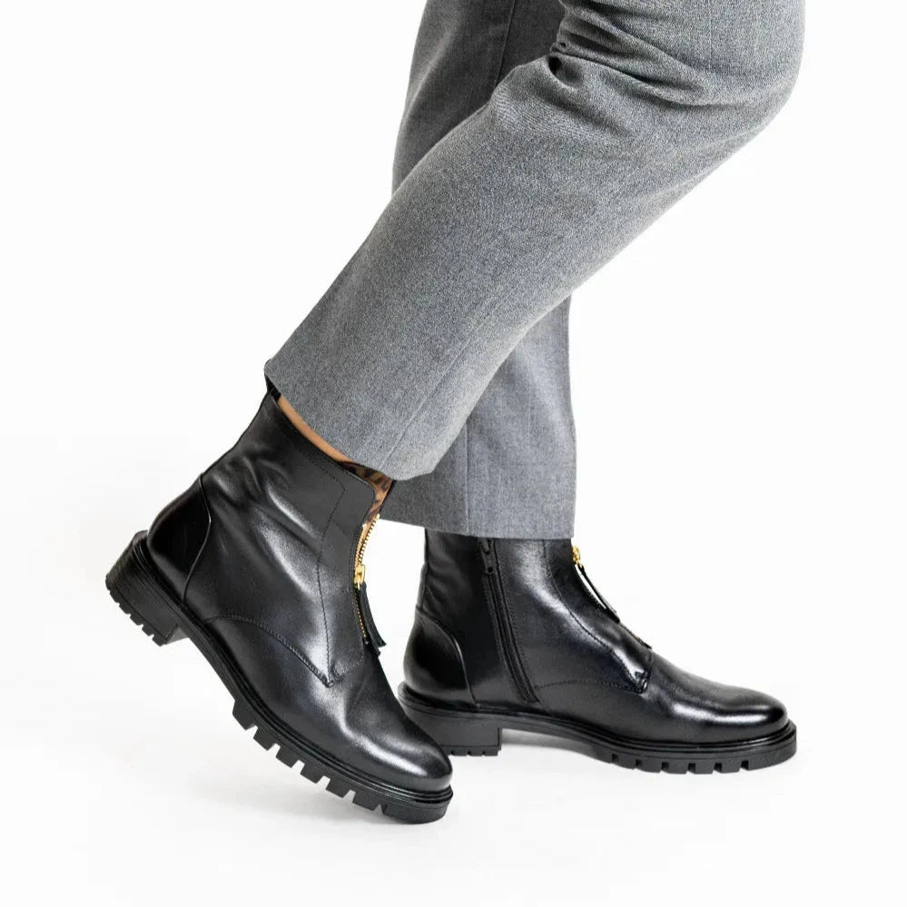 Ara Tulsa Zip-Front Leather Ankle Boots – Black