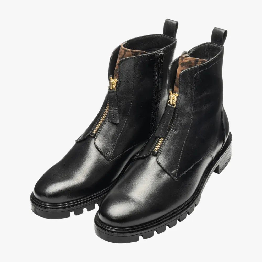 Ara Tulsa Zip-Front Leather Ankle Boots – Black