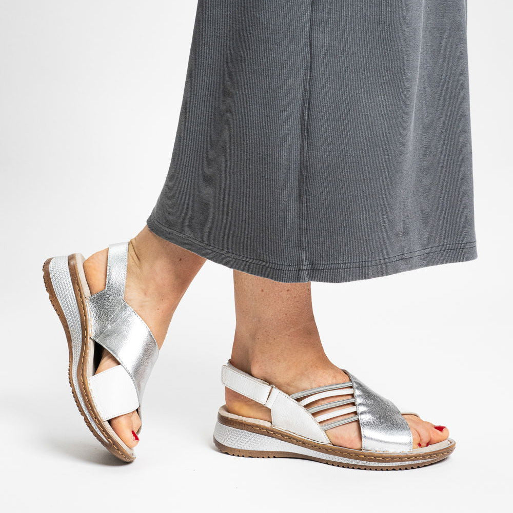 Ara Silver White Sandal (Velcro Fastening) - Hawaii